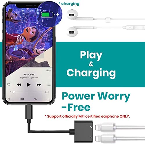 Sounce Replacement for iPhone Charger and Headphones Adapter iPhone Splitter, MFi Charger and Aux Adapter Earphone Audio Dual Lightning Charging Dongle for iPhone 13 12 11 Pro Max 7 8 SE X XS (Black)