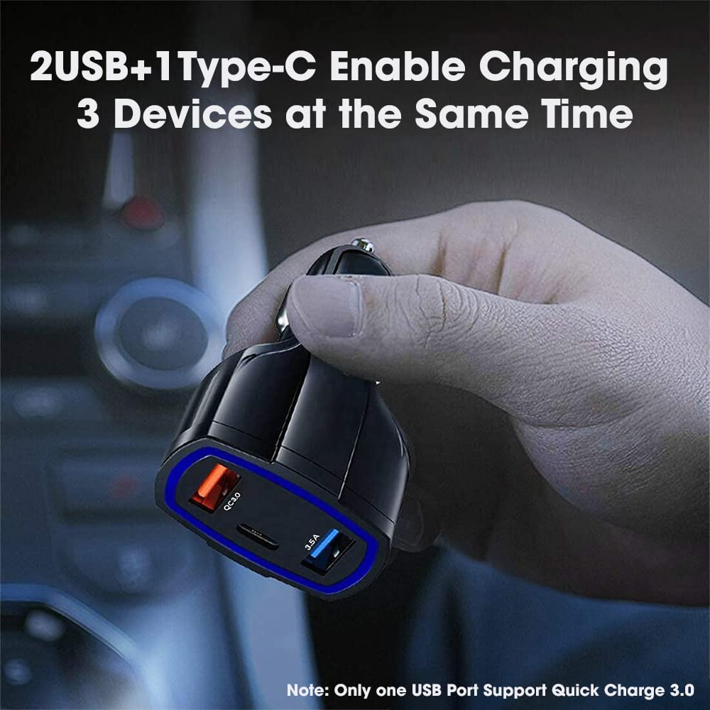 Sounce 36W Fast Car Charger | Triple Port PD & QC 3.0 Adapter for Phones & Tablets