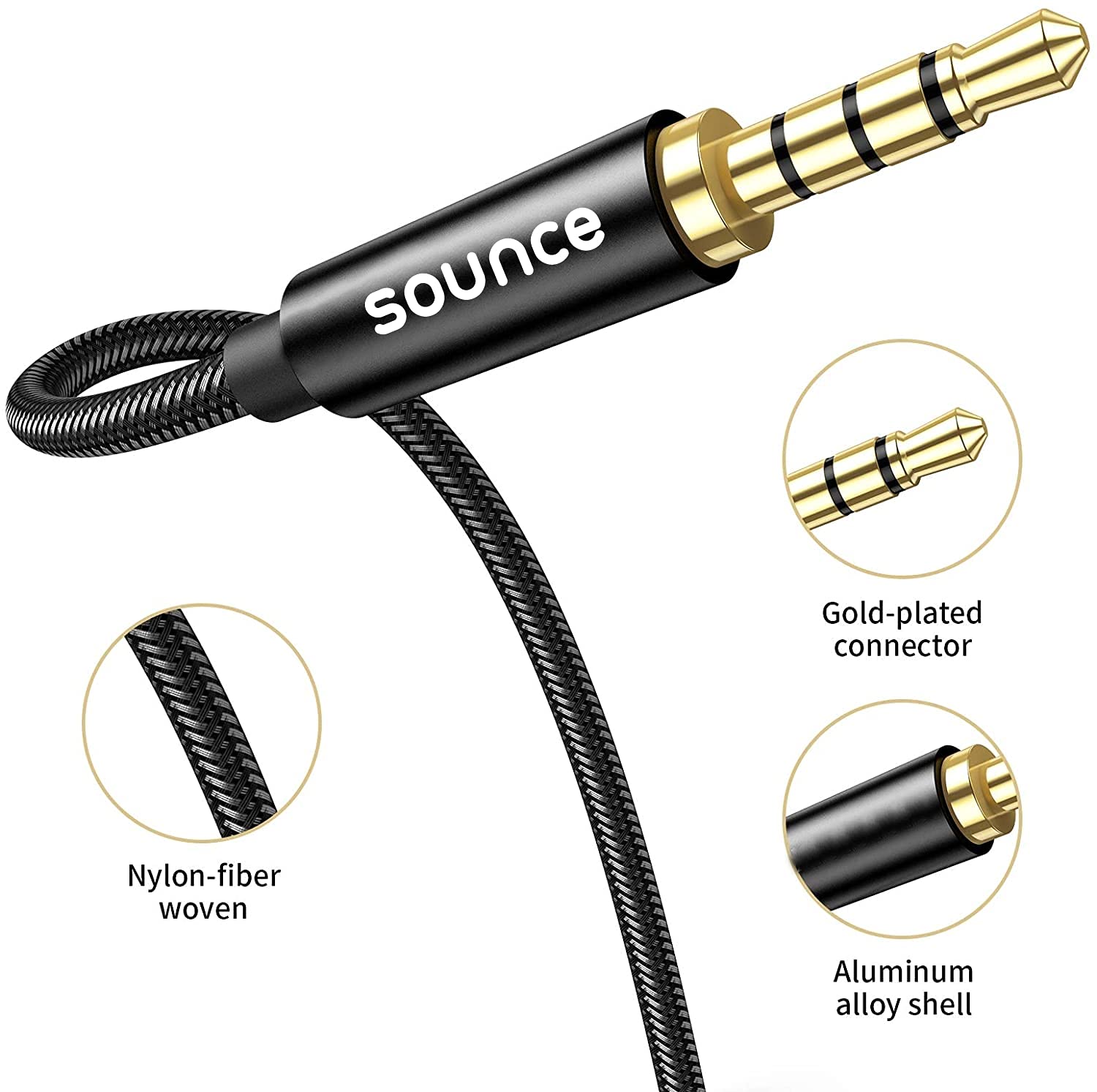 Sounce 3.5mm Audio Cable | Gold-Plated AUX Cord for Car, Home, Headphones & Speakers