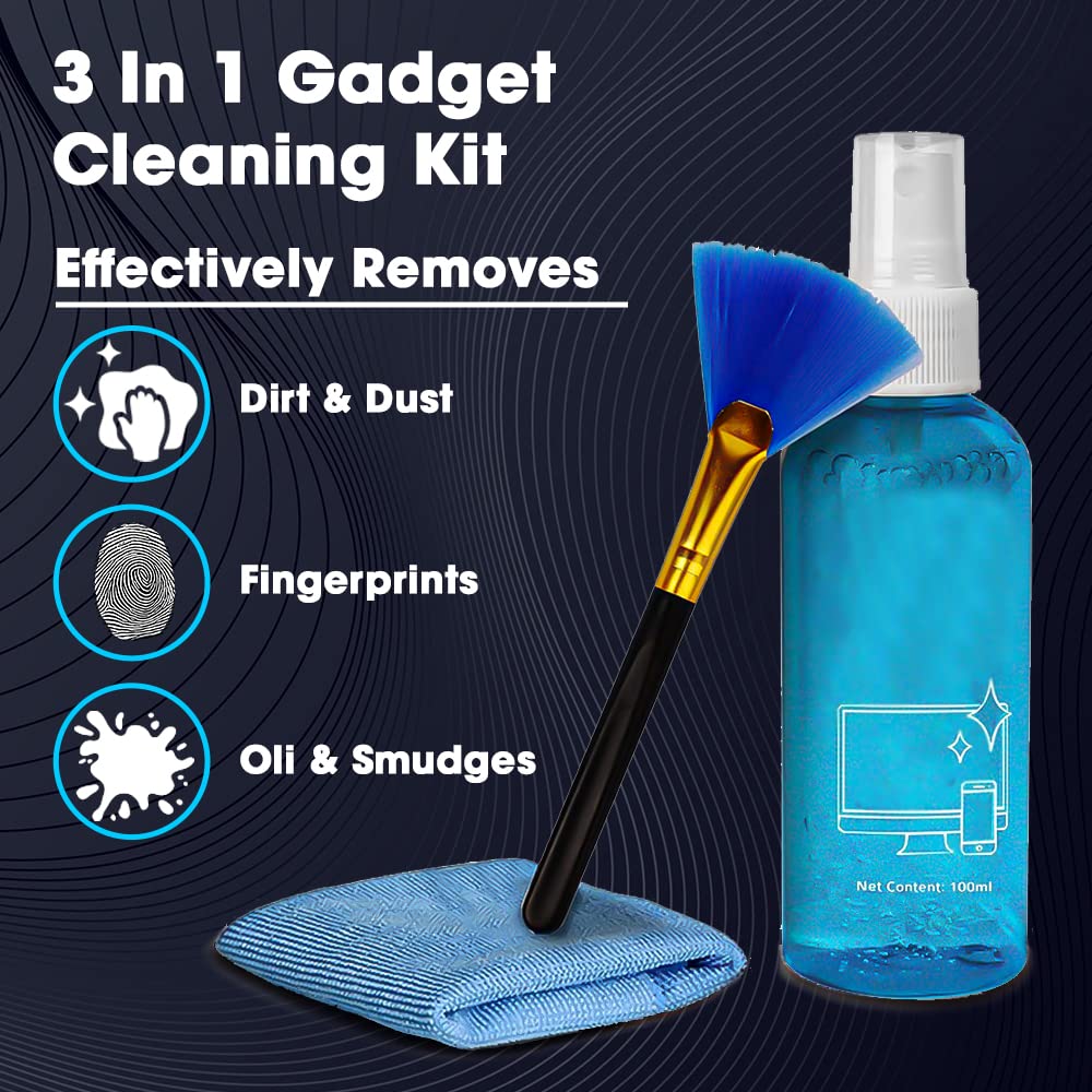 Sounce LCD Screen Cleaning 3 in 1 Screen Cleaner with Spray Cloth Brush Clean Tool for Laptops, Computers, Mobiles (LCD Screen Cleaning 3 in 1 Screen Cleaner with Spray Cloth Brush Clean Tool)