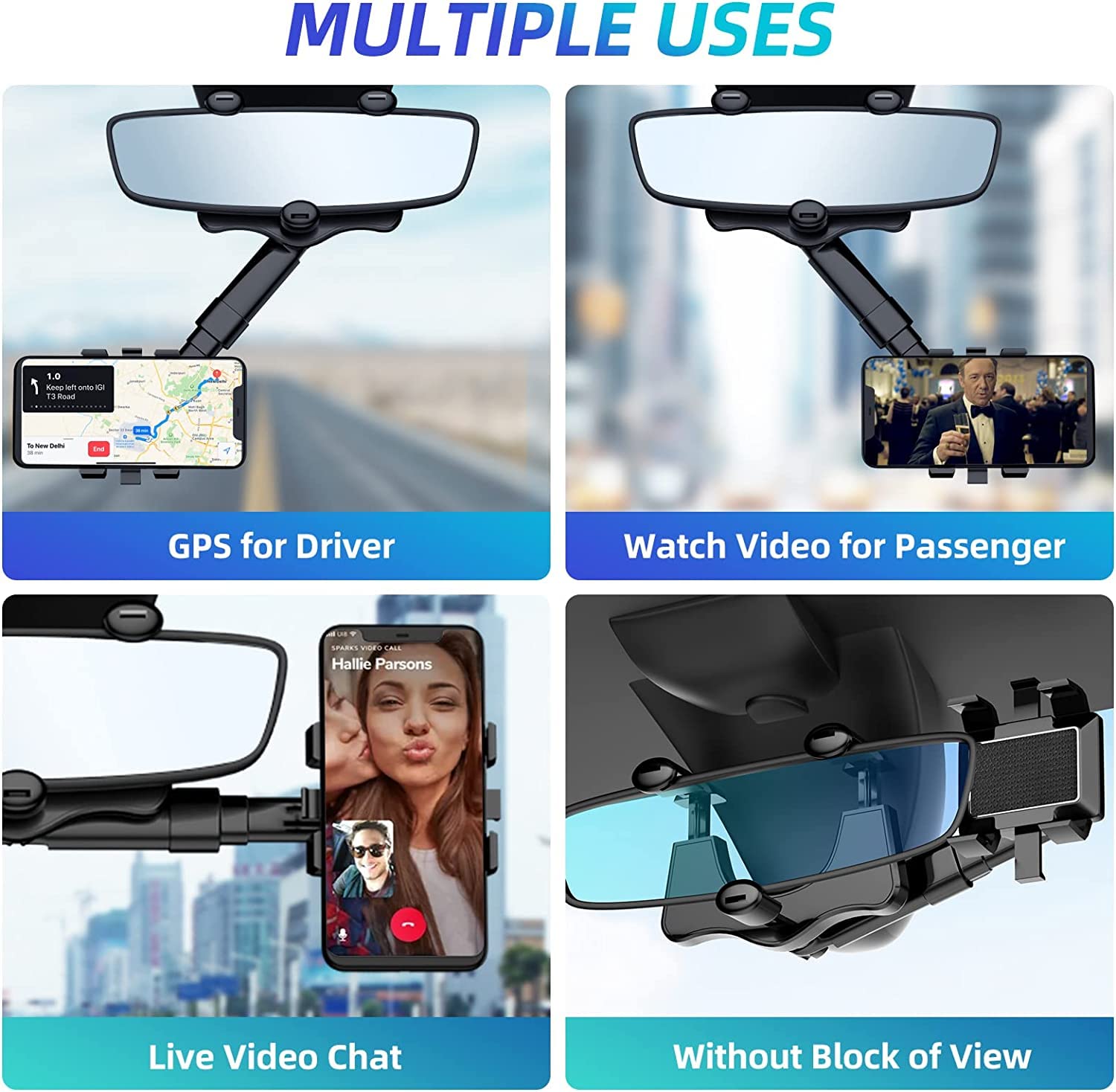 Sounce 360° Rotatable Rearview Mirror Car Phone Holder | Retractable Mount for All Phones