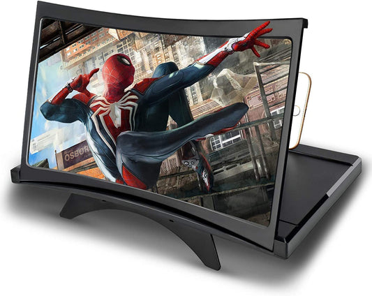 Sounce 12-Inch 3D HD Phone Screen Magnifier | Curved Screen Amplifier with Foldable Stand for All Smartphones – Portable Video Enlarger for Movies & More