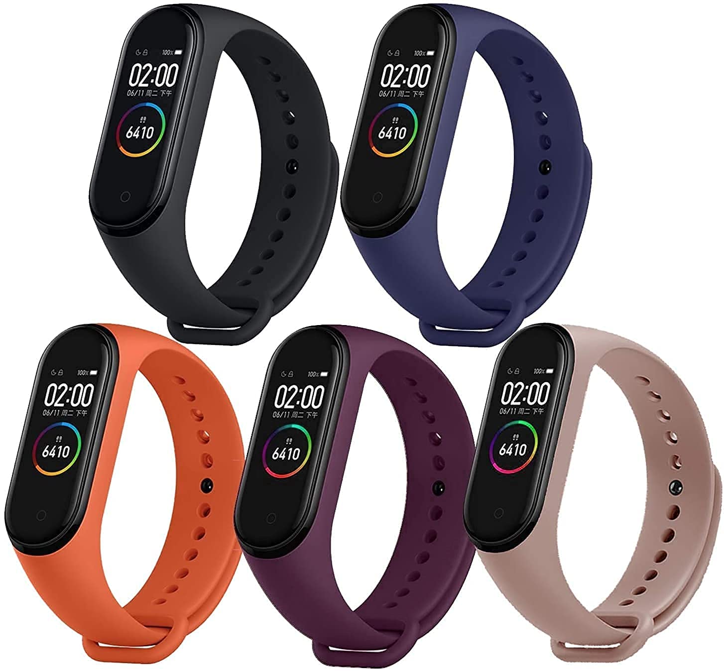 Sounce Adjustable Xiaomi Mi Band 5 & Mi Band 6 Watch Strap Silicone Adjustable - Set of 5