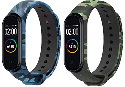 Sounce Blue & Green Camo Adjustable Watch Strap Combo for Xiaomi Mi Band 3/ Mi Band 4