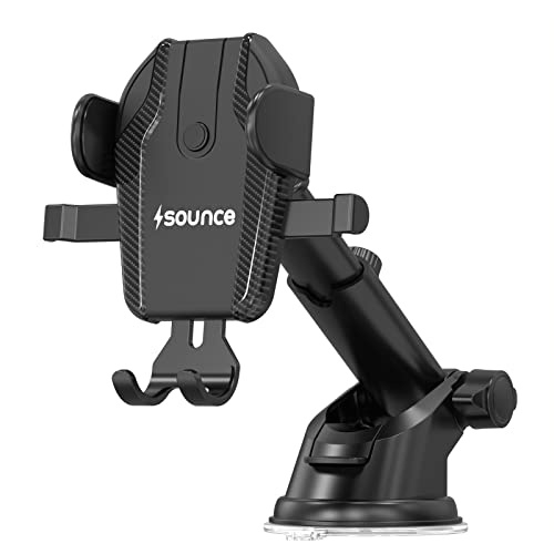 Sounce Car Mobile Holder with One Click Technology, 360° Rotational, Strong Suction Cup, Compatible with 4 to 7 Inch Devices, Windshield and Dashboard Mobile Holder for Car and Use (Black)