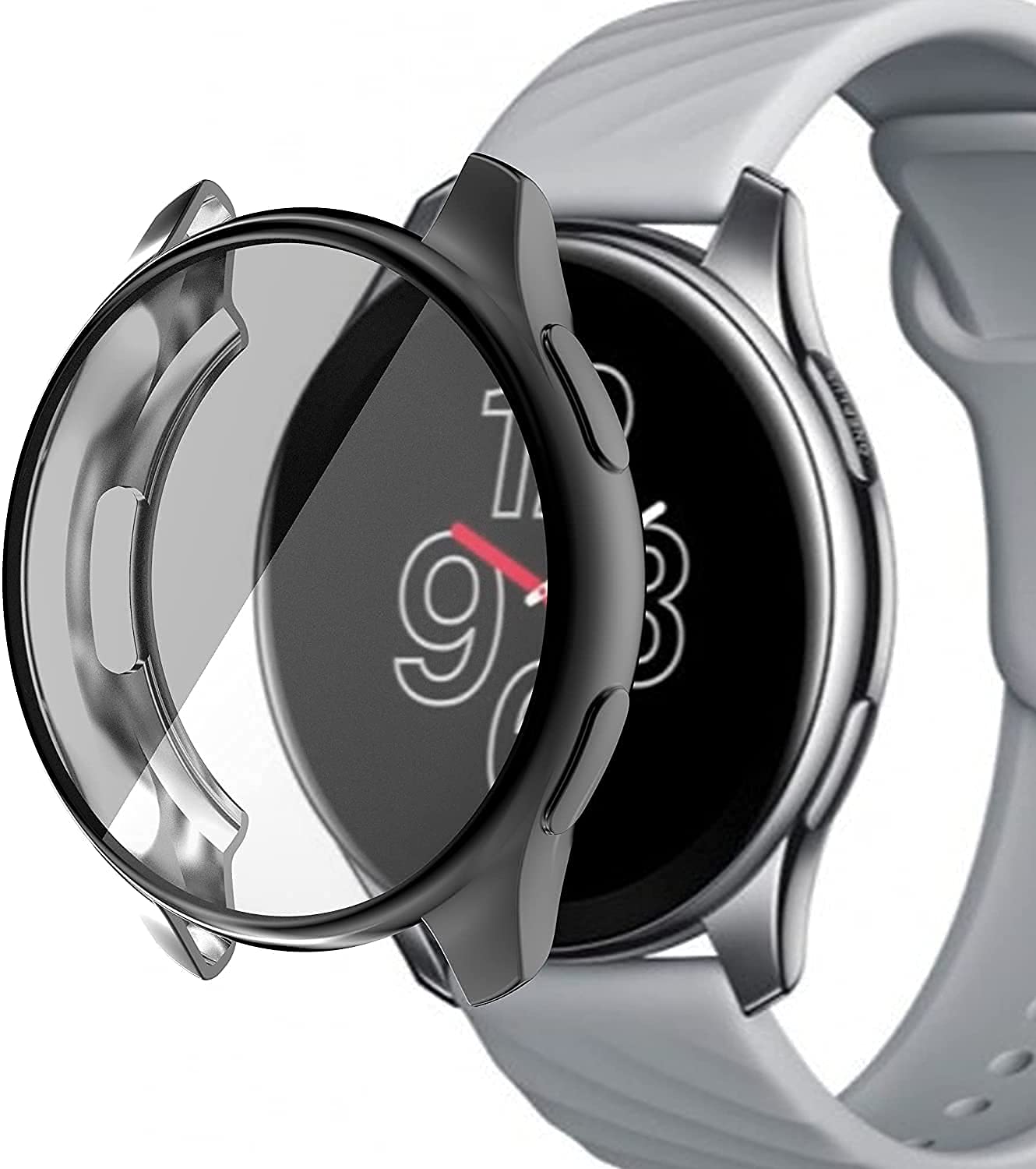 Sounce Compatible for OnePlus Watch Protector Case, Heavy-Duty Overall Full Body Protective TPU Anti-Scratch from Cover for OnePlus Watch (Black)