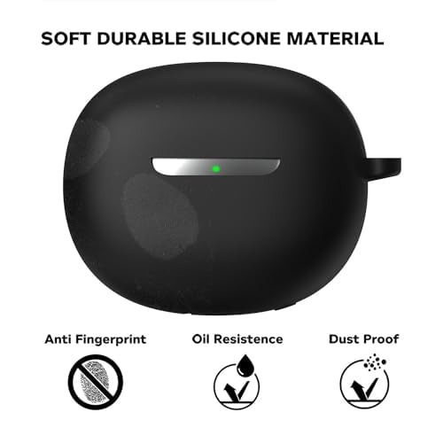 Sounce Case Cover for Boat Airdopes 141 ANC, 360° Protection, Shockproof Design, Scratch Resistant, Silicone Case with Keychain - Black
