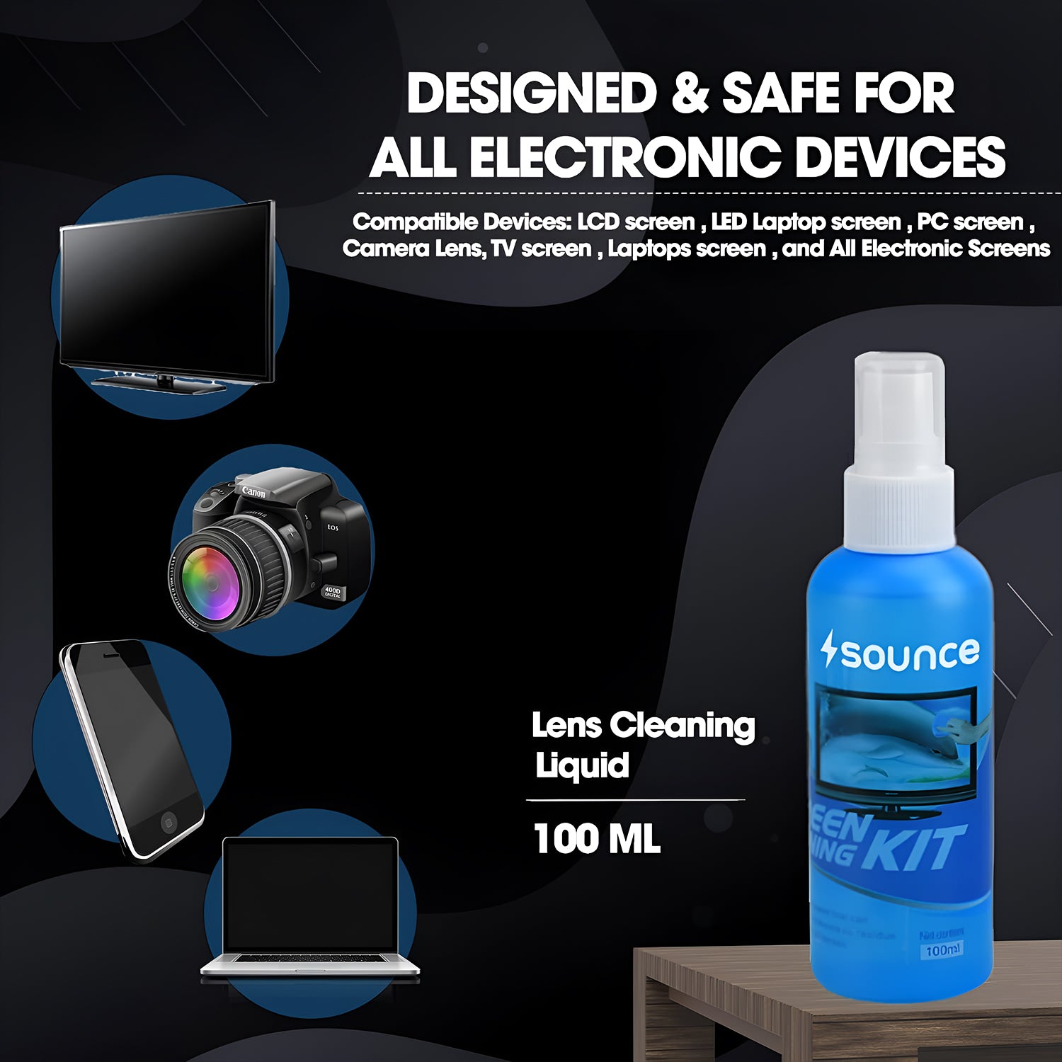 Sounce 3-in-1 Screen Cleaning Kit | 100ml with Microfiber & Brush