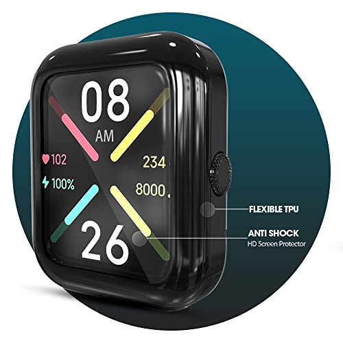 Sounce Watch Case Compatible with ‎Noise Colorfit Pulse Go Buzz Tempered Glass Screen Protector, HD Clear Touch Sensitive Ultra-Thin TPU Protective Cover (Black)