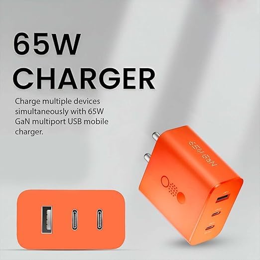 65W GaN Triple Port USB-C Fast Charger by Sounce | CMF-Inspired Power Adapter for Nothing Phone 2a, 2, 1 & Other Type-C Devices – Orange