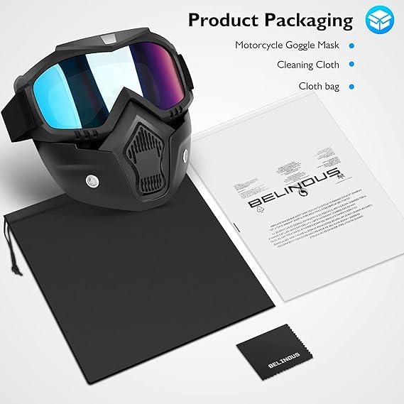 Sounce Anti Scratch Goggle Bike Mask, UV Protective Open Face & Eyewear Windproof Dirt Shield Adjustable Strap Soft Foam Padded Detachable for Cycling Bike Off Road Racing Riding Unisex - Rainbow