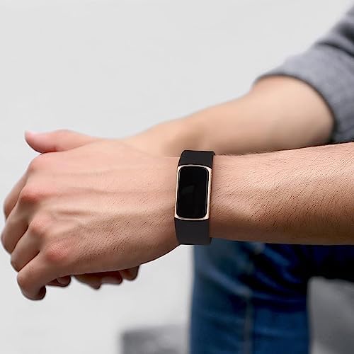 Sounce Pack of 3 Belts/Straps Compatible with Fitbit Charge 5 Wristband Straps (3 Units), Water Resistant Dust Proof Professional Fitting [Watch NOT Included] (Grey, Black, Navy Blue)