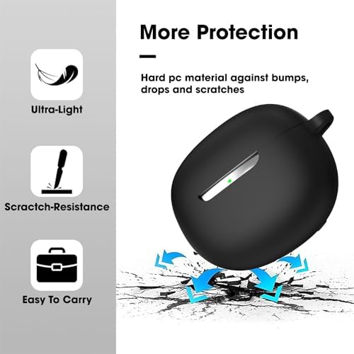 Sounce Case Cover for Boat Airdopes 141 ANC, 360° Protection, Shockproof Design, Scratch Resistant, Silicone Case with Keychain - Black