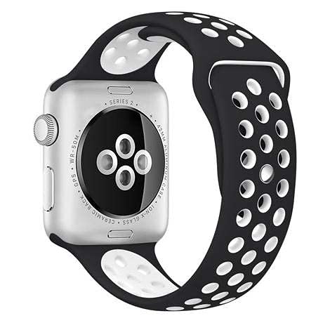 Sounce Sports Strap Compatible for Watch Band 42mm 44mm 45mm Adjustable Silicone Wristband Sport Loop for Watch Series 7/6/5/4/3/2/1, SE - Black-White