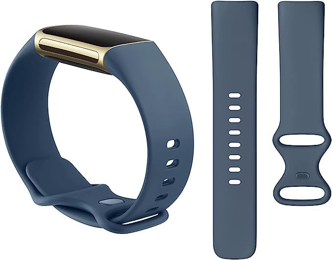 Sounce Pack of 3 Belts/Straps Compatible with Fitbit Charge 5 Wristband Straps (3 Units), Water Resistant Dust Proof Professional Fitting [Watch NOT Included] (Grey, Black, Navy Blue)