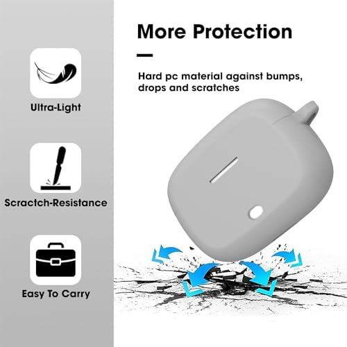 Sounce Case Cover for Boat Airdopes Flex 454 ANC, 360° Protection, Shockproof Design, Scratch Resistant, Silicone Case with Keychain (Front LED Visible) - Grey