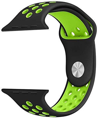 Sounce Sports Strap Compatible for Watch Band 42mm 44mm 45mm Adjustable Silicone Wristband Sport Loop for Watch Series 7/6/5/4/3/2/1, SE - Black-Green