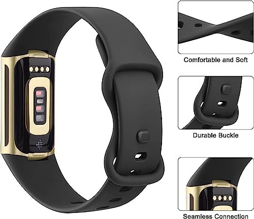 Sounce Pack of 3 Belts/Straps Compatible with Fitbit Charge 5 Wristband Straps (3 Units), Water Resistant Dust Proof Professional Fitting [Watch NOT Included] (Grey, Black, Navy Blue)