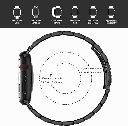 Sounce Stainless Steel Band for Apple Watch Strap Ultra/Ultra 2 Link Bracelet 49mm 44mm 45mm 42mm, Metal Strap with Folding Clasp for Apple Watch Series 9 8 7 6 5 4 3 2 1 SE - Black