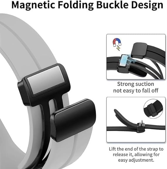 Sounce Silicone 22mm Replacement Band Strap with Folding Magnetic Lock Compatible with Boat, Fire Boltt, Noise, Dizo, Beatxp, Fast-Track, Ptron, Amazfit & Other 22mm Watches - Grey