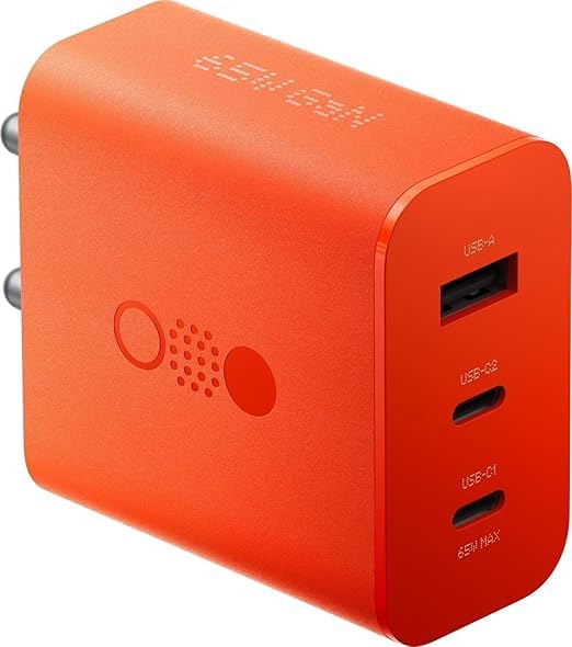 65W GaN Triple Port USB-C Fast Charger by Sounce | CMF-Inspired Power Adapter for Nothing Phone 2a, 2, 1 & Other Type-C Devices – Orange