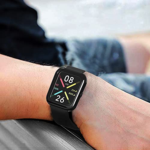 Sounce Watch Case Compatible with ‎Noise Colorfit Pulse Go Buzz Tempered Glass Screen Protector, HD Clear Touch Sensitive Ultra-Thin TPU Protective Cover (Black)