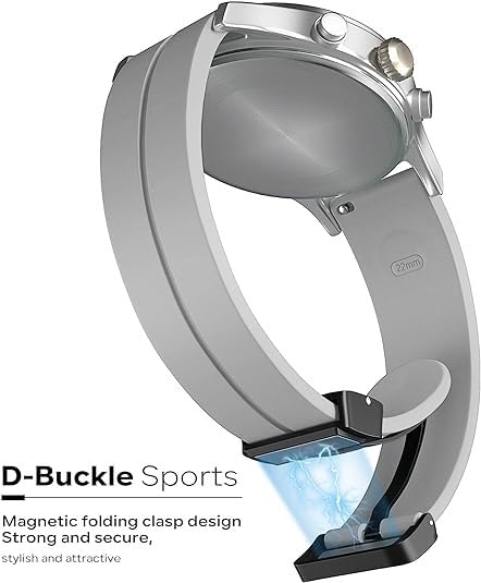 Sounce Silicone 22mm Replacement Band Strap with Folding Magnetic Lock Compatible with Boat, Fire Boltt, Noise, Dizo, Beatxp, Fast-Track, Ptron, Amazfit & Other 22mm Watches - Grey