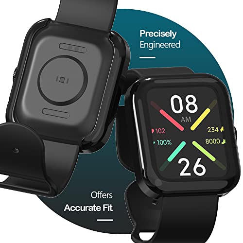 Sounce Watch Case Compatible with ‎Noise Colorfit Pulse Go Buzz Tempered Glass Screen Protector, HD Clear Touch Sensitive Ultra-Thin TPU Protective Cover (Black)