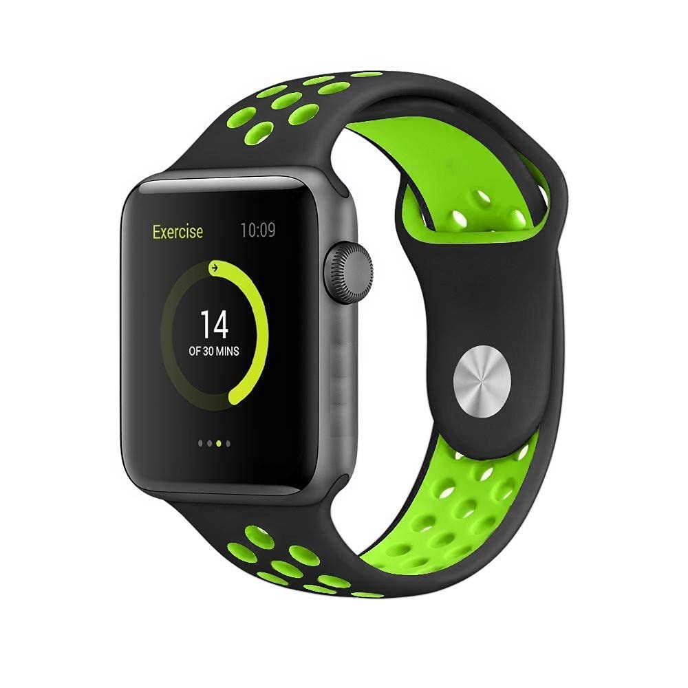 Sounce Sports Strap Compatible for Watch Band 42mm 44mm 45mm Adjustable Silicone Wristband Sport Loop for Watch Series 7/6/5/4/3/2/1, SE - Black-Green