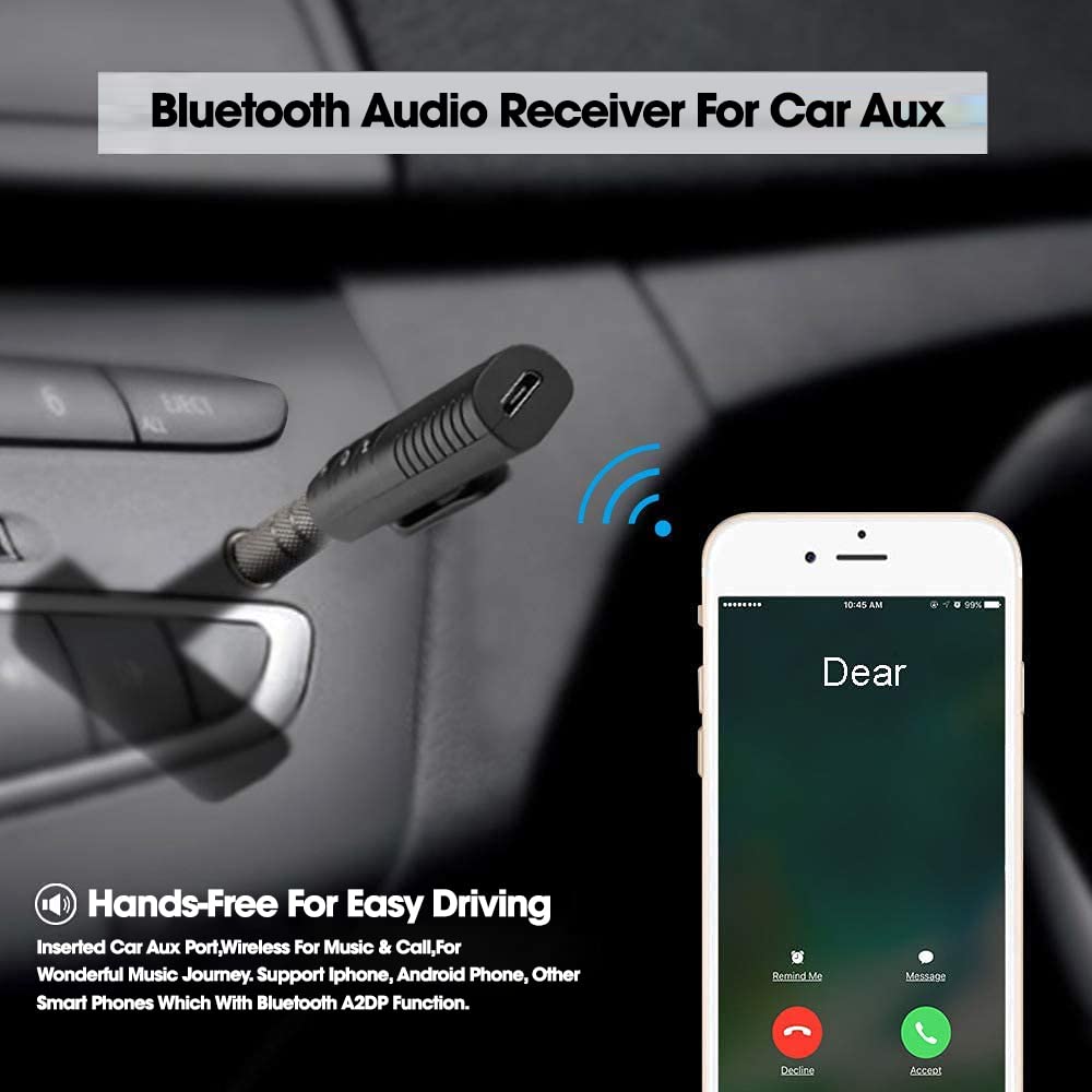 Sounce Bluetooth 5.0 Receiver for Car, Noise Cancelling Bluetooth AUX Adapter, Bluetooth Music Receiver for Home Stereo/Wired Headphones/Hands-Free Call, 16H Battery Life