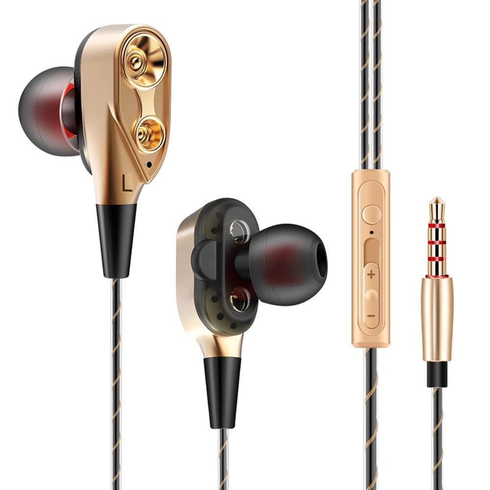 Sounce Thunder in-Ear Wired Earphones with Mic – Hi-Res Audio, 3.5mm Jack, One-Button Control, Extra Earbuds – Premium HiFi Earphones Compatible with Smartphones, Tablets, Laptops (Gold)