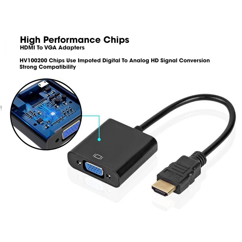 Sounce HDMI to VGA Gold Plated High-Speed 1080P Active HDTV HDMI to VGA Adapter Converter Male to Female with Audio and Micro USB Charging Cable, (Black)