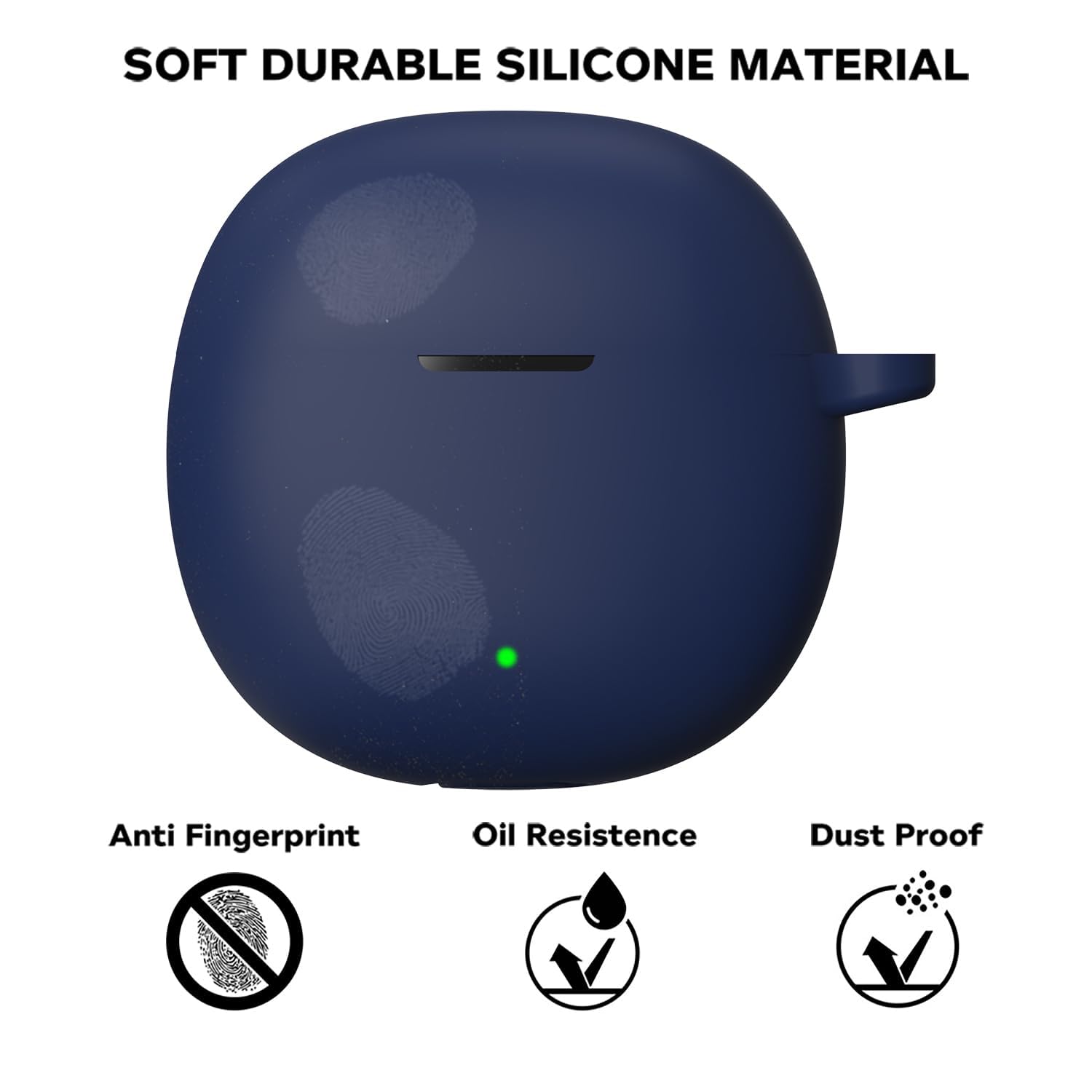 Sounce Portable Silicone Case Scratch-Resistant, 360® Full Protection, Carabiner Clip Compatible with Keychain for Boat Airdopes Atom 81 Full Protection Shockproof Cover Anti Fall Anti Dust (Blue)