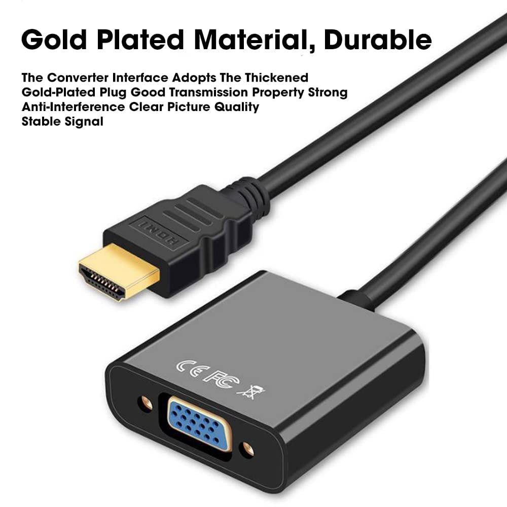 Sounce HDMI to VGA Gold Plated High-Speed 1080P Active HDTV HDMI to VGA Adapter Converter Male to Female with Audio and Micro USB Charging Cable, (Black)