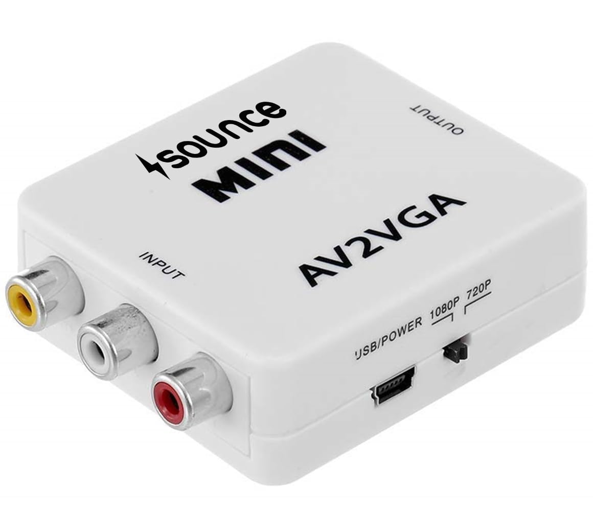 Sounce AV RCA to VGA Adapter Audio Video Converter,Composite AV to VGA 3.5mm TV Video Playing Adapter 1080p with USB Power Cable VCD DVD Projector TV Set Top Box