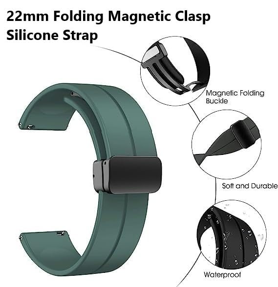 Sounce Silicone 22mm Replacement Band Strap with Folding Magnetic Lock Compatible with Boat, Fire Boltt, Noise, Dizo, Beatxp, Fast-Track, Ptron, Amazfit & Other 22mm Watches - Black