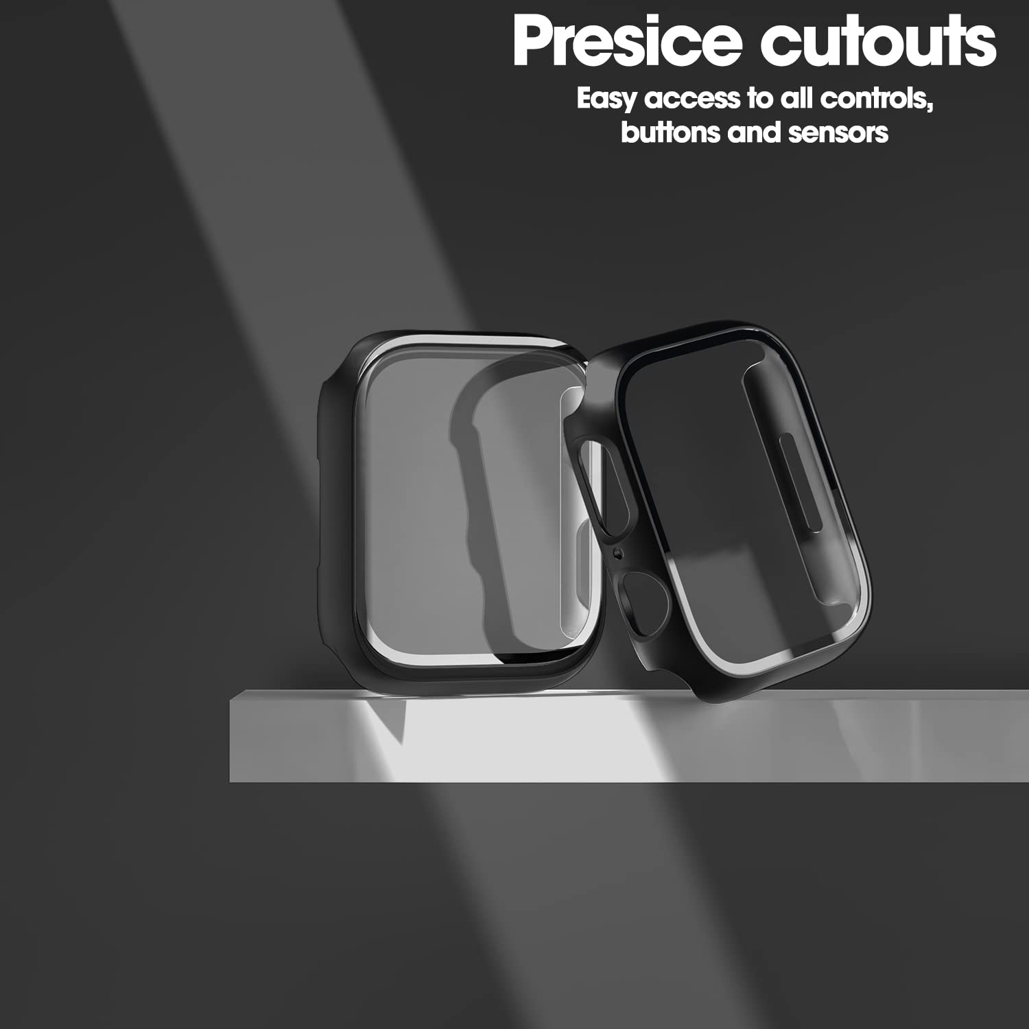 Sounce 45mm Silicone Apple Watch Case with Screen Protector – Scratch-Resistant & Dustproof (Black)