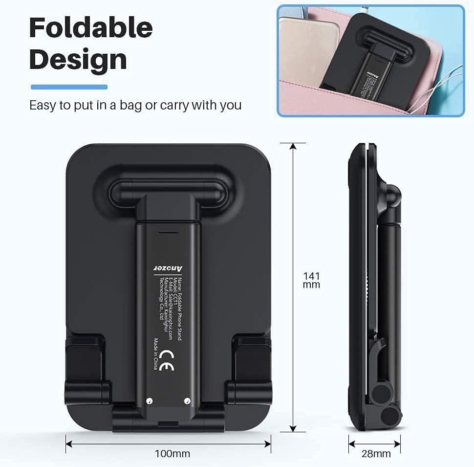 Sounce Foldable Portable Phone Holder Stand, Tabletop Adjustable Cell Phone Stand with Height Adjustable Cradle, Stable and Easy to Use Compatible for All 4-8 inches Smartphones Mount (Black)