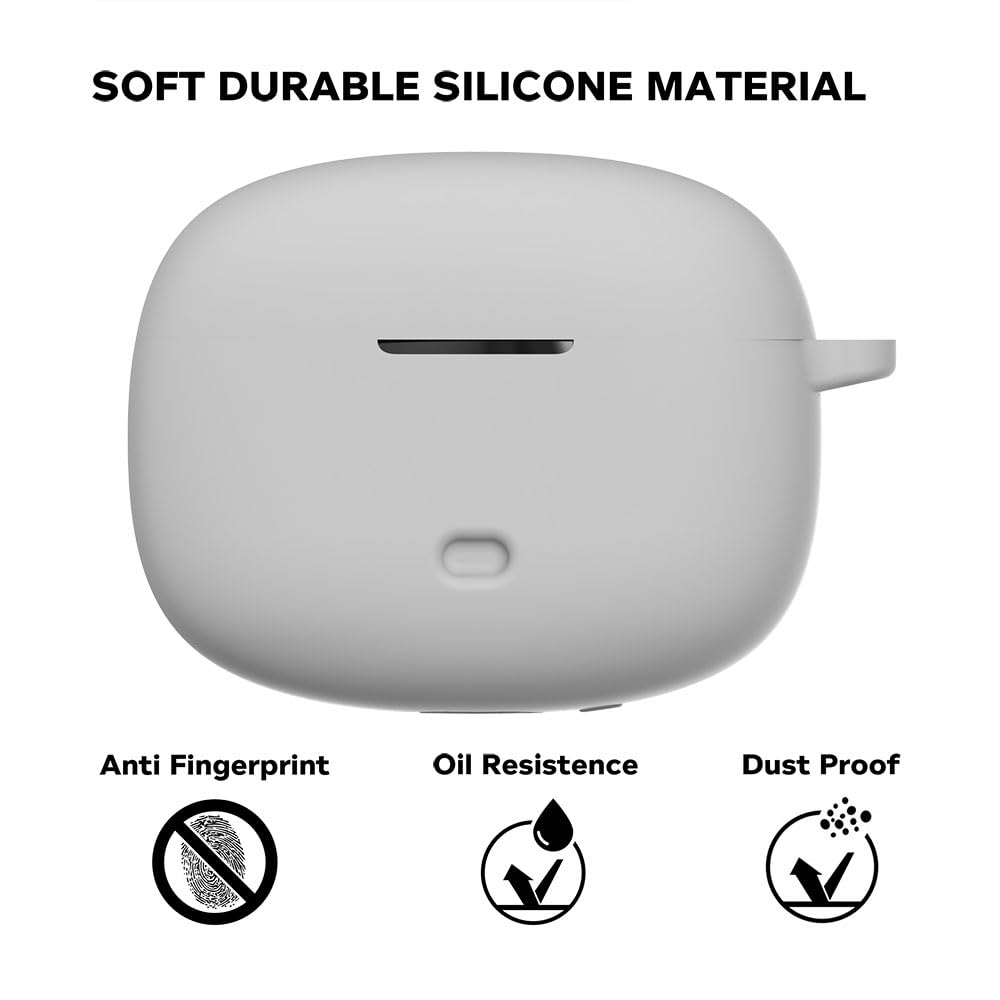 Sounce Earphone Case Cover Compatible for Boat Nirvana Ion, Soft Silicone Skin Case Cover Shock-Absorbing Protective Case with Keychain [Front LED Visible](Grey)