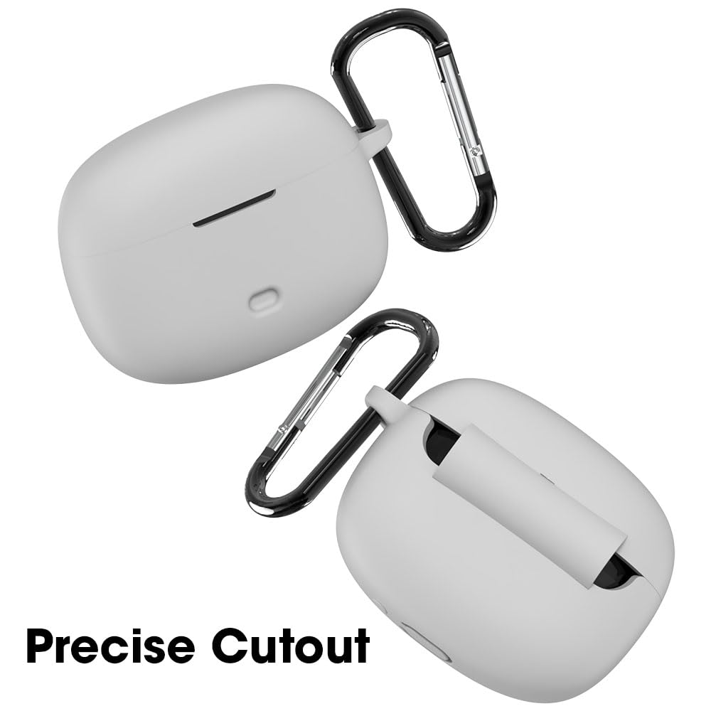 Sounce Earphone Case Cover Compatible for Boat Nirvana Ion, Soft Silicone Skin Case Cover Shock-Absorbing Protective Case with Keychain [Front LED Visible](Grey)