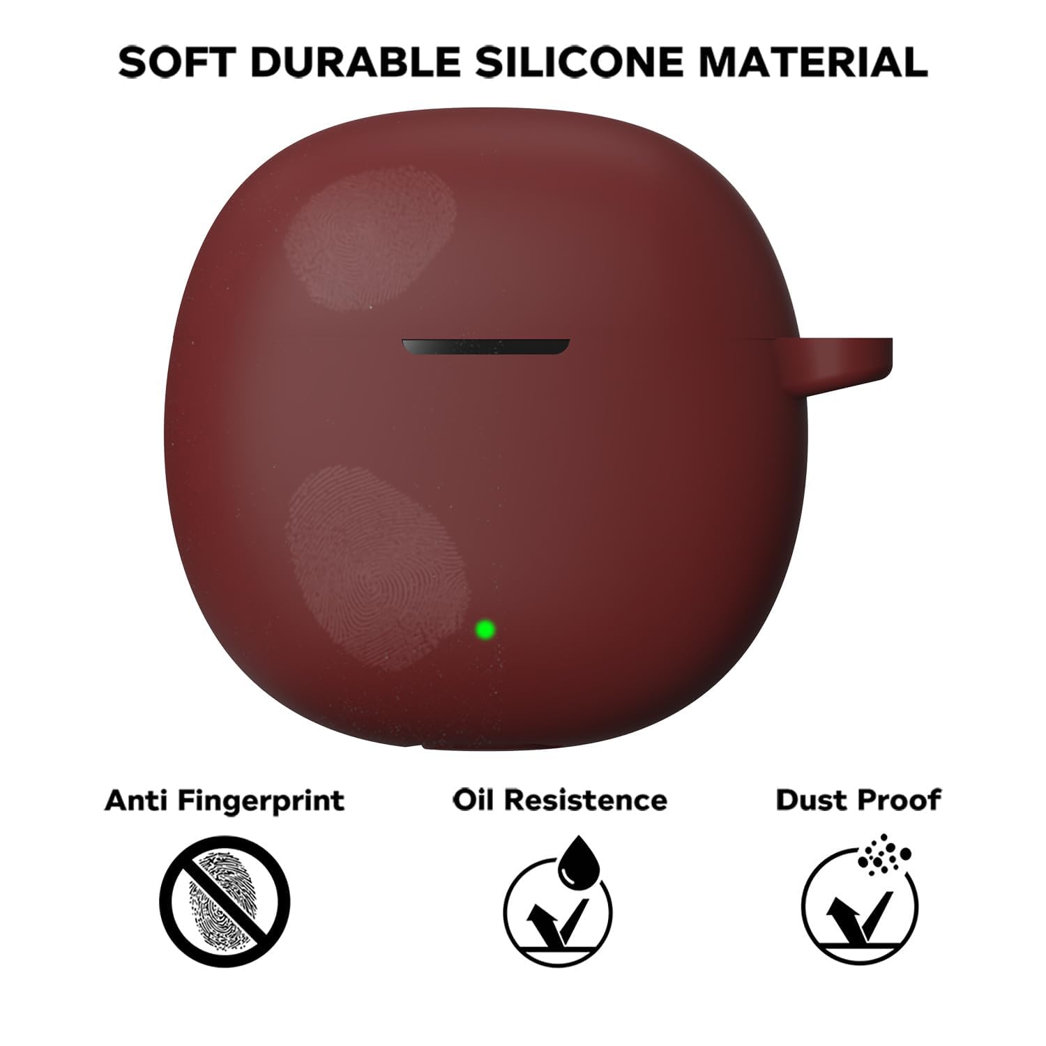 Sounce Portable Silicone Case Scratch-Resistant, 360® Full Protection, Carabiner Clip Compatible with Keychain for Boat Airdopes Atom 81 Full Protection Shockproof Cover Anti Fall Anti Dust (Maroon)