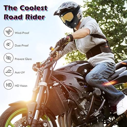 Sounce Anti Scratch Goggle Bike Mask, UV Protective Open Face & Eyewear Windproof Dirt Shield Adjustable Strap Soft Foam Padded Detachable for Cycling Bike Off Road Racing Riding Unisex - Yellow