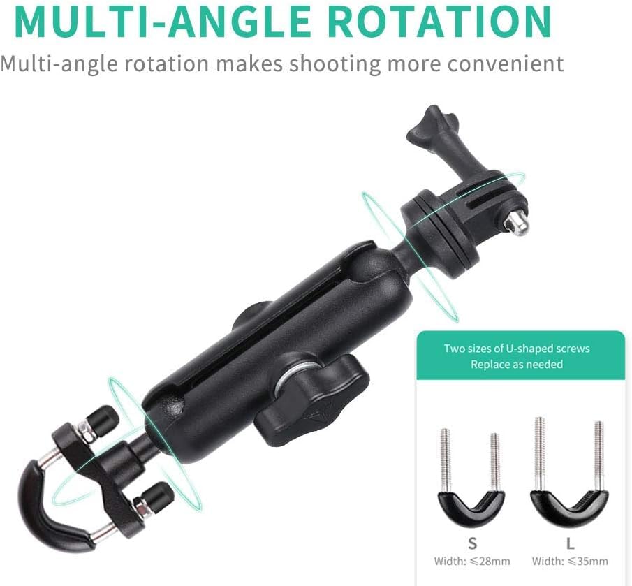 Sounce Action Camera Aluminium Alloy Holder Compatible with Gopro & All Action Cameras Bike Mount with Two 360° rotational Angle for Bike Motorcycle and Bicycle (Handlebar Attachment)