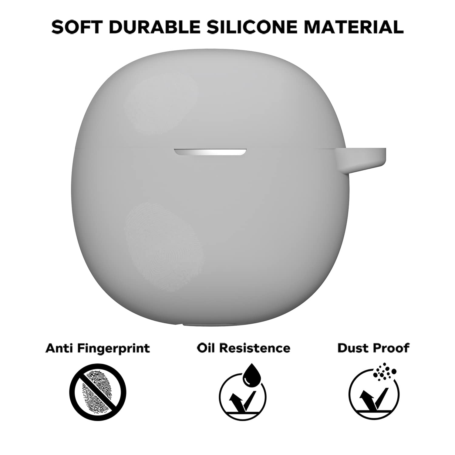 Sounce Portable Silicone Case Scratch-Resistant, 360® Full Protection, Carabiner Clip Compatible with Keychain for Boat Airdopes Atom 81 Full Protection Shockproof Cover Anti Fall Anti Dust (Grey)