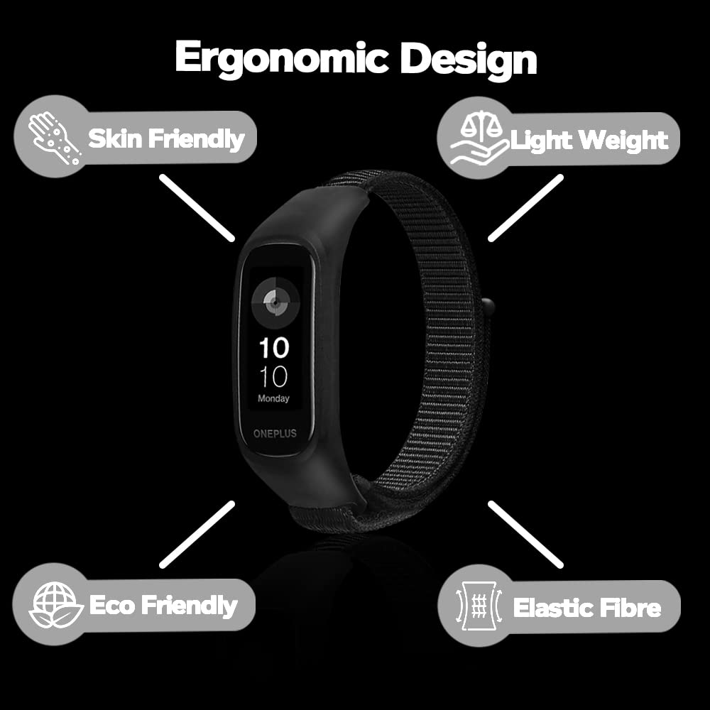 Sounce Black Nylon Adjustable Band Strap Compatible for Oneplus Smart Band & Oppo Smart Band