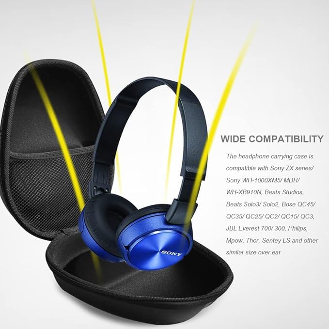 Sounce Headphone Vinyl Carrying Case Earpads Storage Bag Headphone Pouch Portable Anti-Pressure Compatible for Sony WH C510/Sony CH710n/Boat 550/Flix X1/Hyperx Cloud Cases (Black)