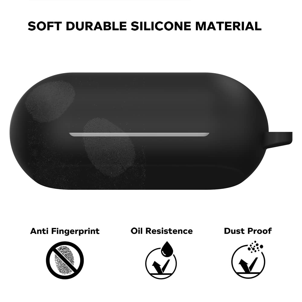 Sounce Portable Silicone Case Cover Scratch-Resistant, Non-Slip Grip, Carabiner Clip Compatible with Keychain for Sony C500 TWS Case Full Protection Shockproof Case Cover Anti Fall Anti Dust (Black)
