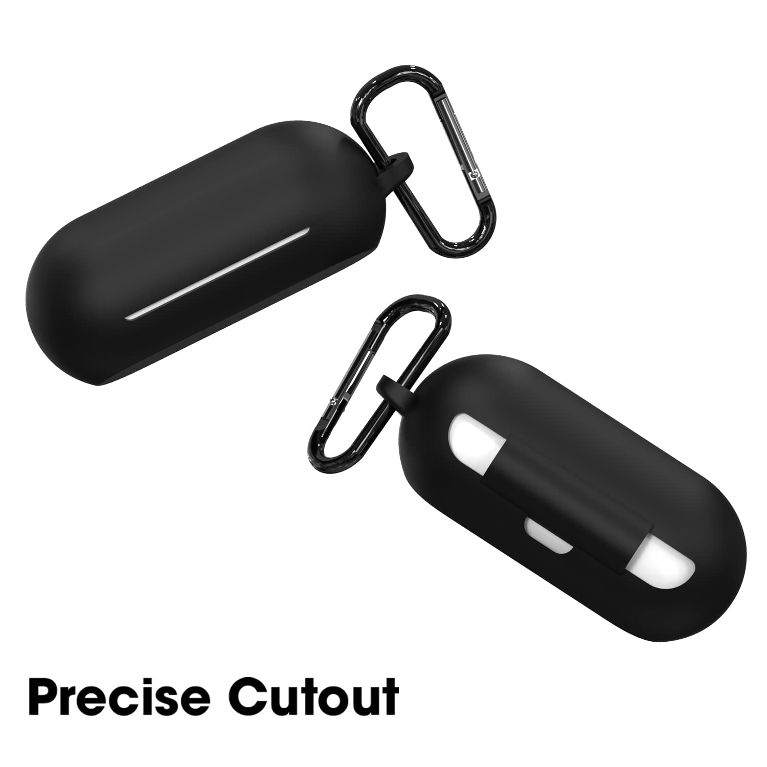 Sounce Portable Silicone Case Cover Scratch-Resistant, Non-Slip Grip, Carabiner Clip Compatible with Keychain for Sony C500 TWS Case Full Protection Shockproof Case Cover Anti Fall Anti Dust (Black)