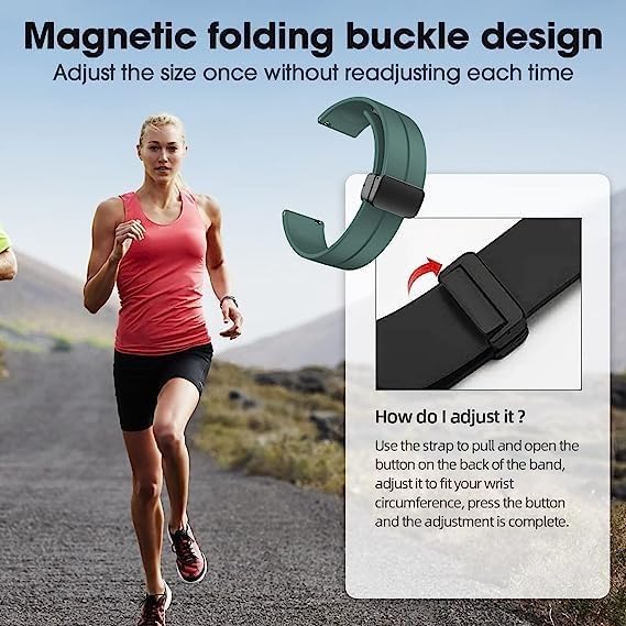 Sounce Silicone 22mm Replacement Band Strap with Folding Magnetic Lock Compatible with Boat, Fire Boltt, Noise, Dizo, Beatxp, Fast-Track, Ptron, Amazfit & Other 22mm Watches - Black