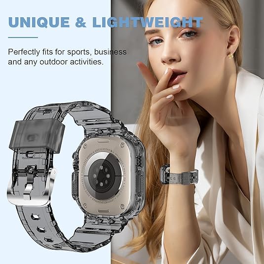 Sounce Transparent Watch Bands with Rugged Armor Cover Compatible with Apple Watch Band Strap 42MM 44MM 45MM 49MM Ultra for iWatch Series 8 7 6 5 4 3 2 SE Bumper Case [Watch NOT Included] - Black